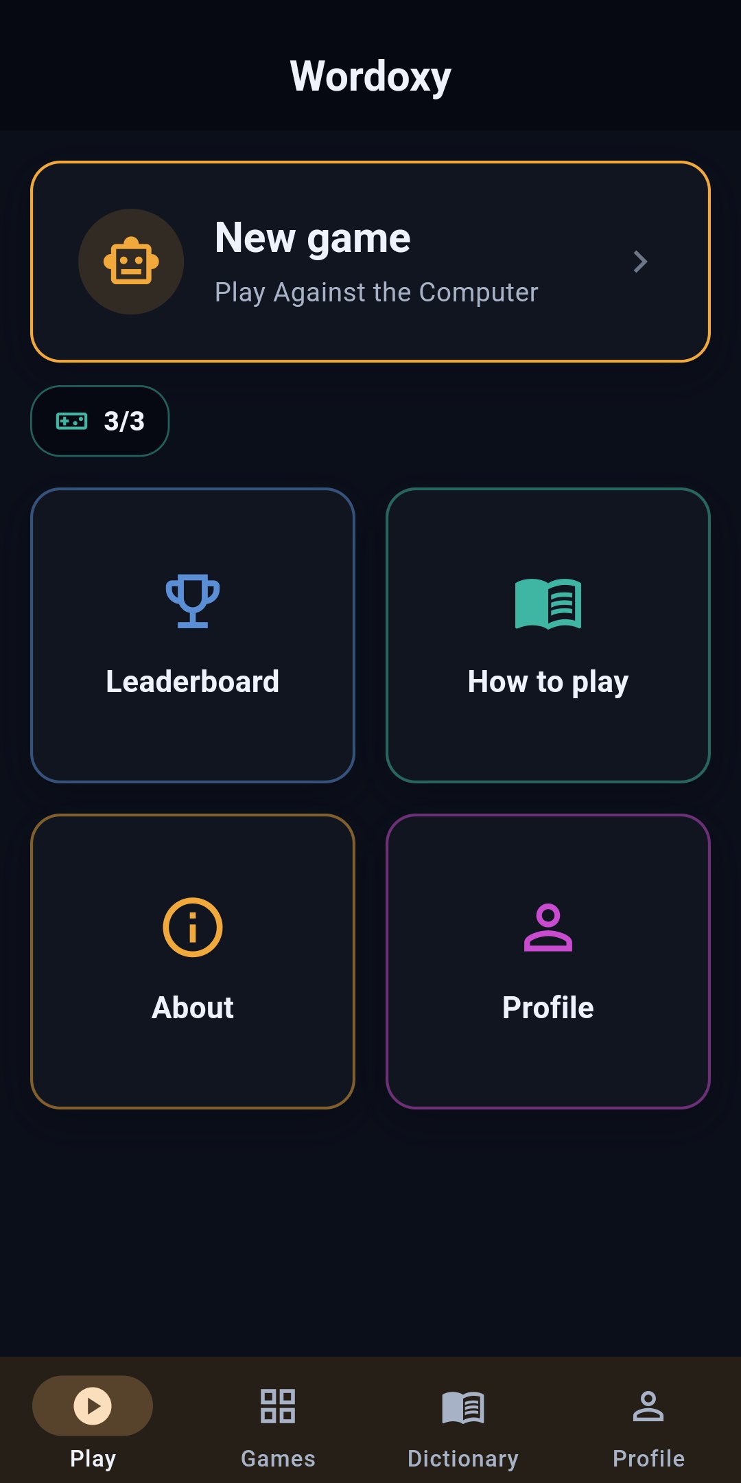 Home — play the AI or challenge friends