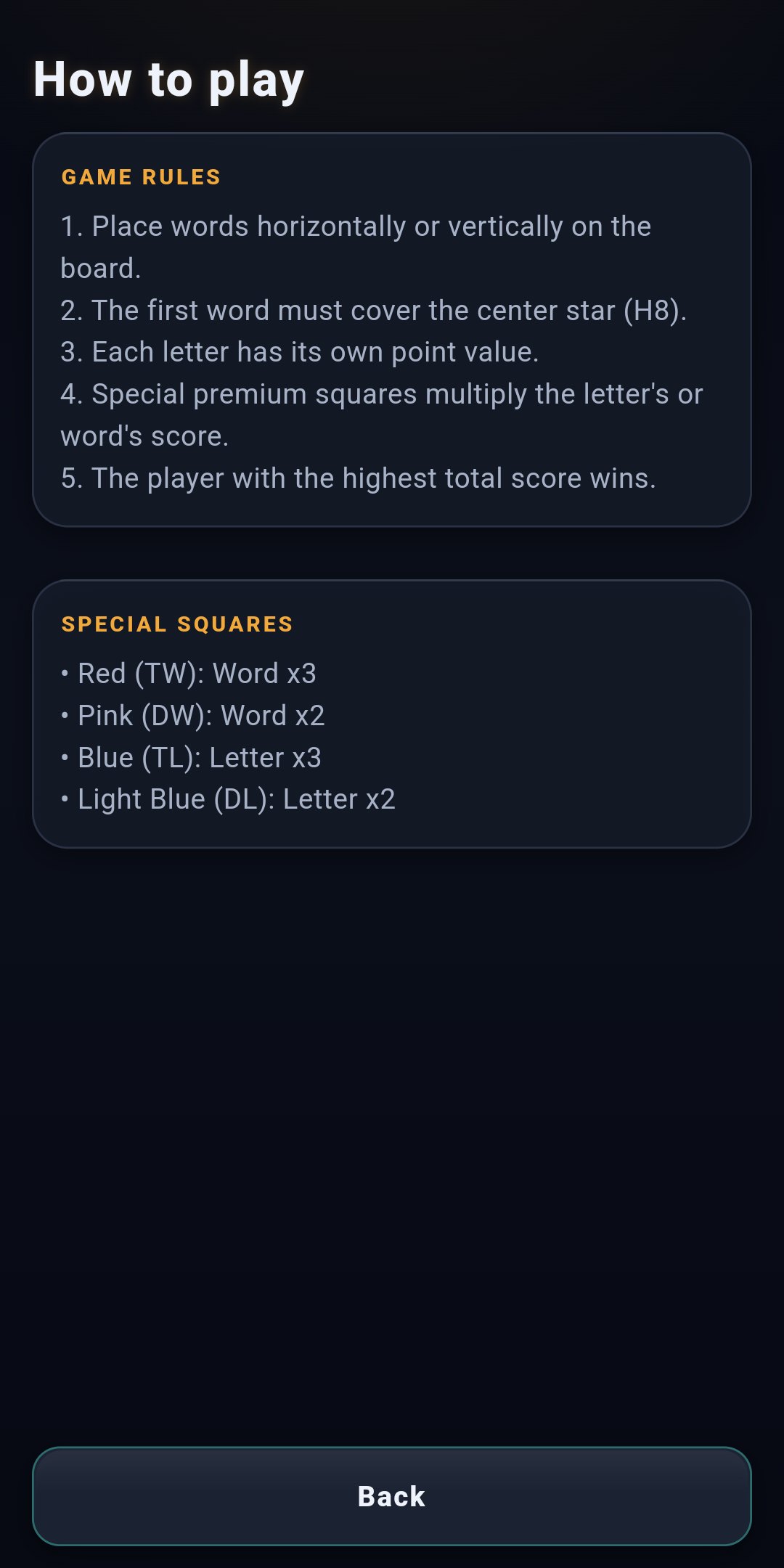 Learn the rules and premium squares